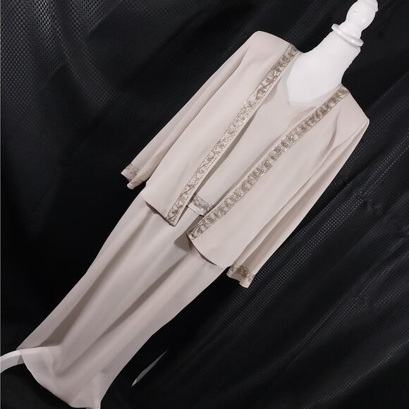 R & M RICHARDS! CHAMPAGNE BEIGE/TAN SILVER & GOLD BEADED 2 PC DRESS SET! SZ 10P - Picture 14 of 14